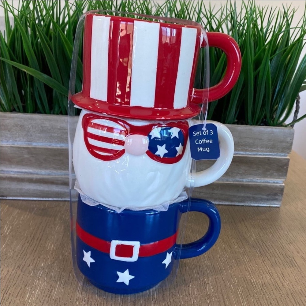 Patriotic Americana Set of 3 Stackable Mugs